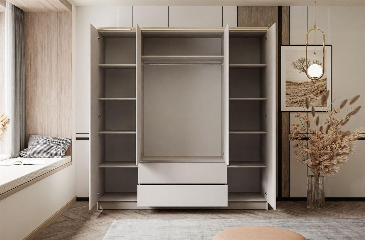 KLEIDERSCHRANK AURORA 4D2SZ in KASCHMIR mit Schubladen - Kaschmir/Goldfarben, Holzwerkstoff (200/213/57cm) - Lookway