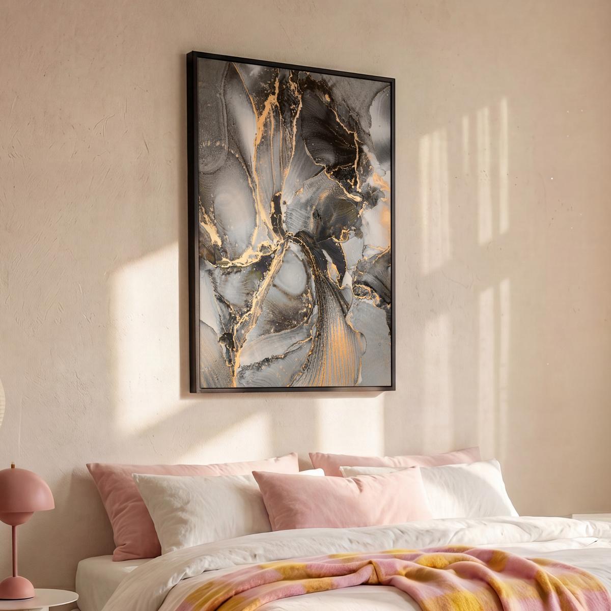 LEINWAND Bilder mit Rahmen - Grau - Luxus - Gold - Marmor - 100x150 - Dunkelgrau, Textil (100/150cm) - MuchoWow