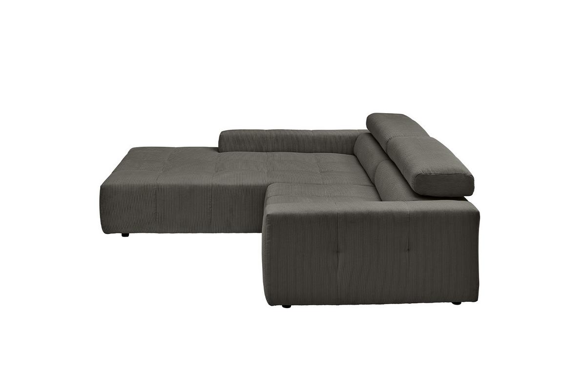 ECKSOFA MIT MOTORISCHEM SITZVORZUG RENO Anthrazit Cord Relaxfunktion - Anthrazit/Schwarz, Kunststoff/Textil (258/217cm) - KAWOLA
