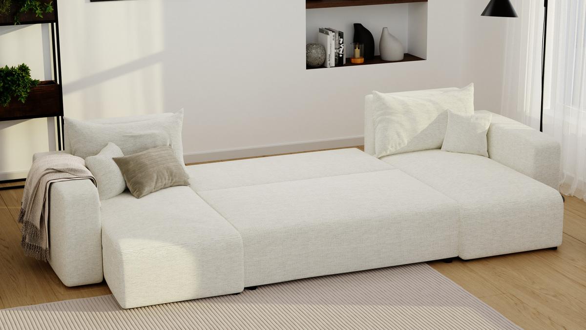 WOHNLANDSHAFT U-Form mit Schlaffunktion und Bettkasten, Beige - Beige/Creme, Holzwerkstoff/Textil (318/79/145cm) - Idohome
