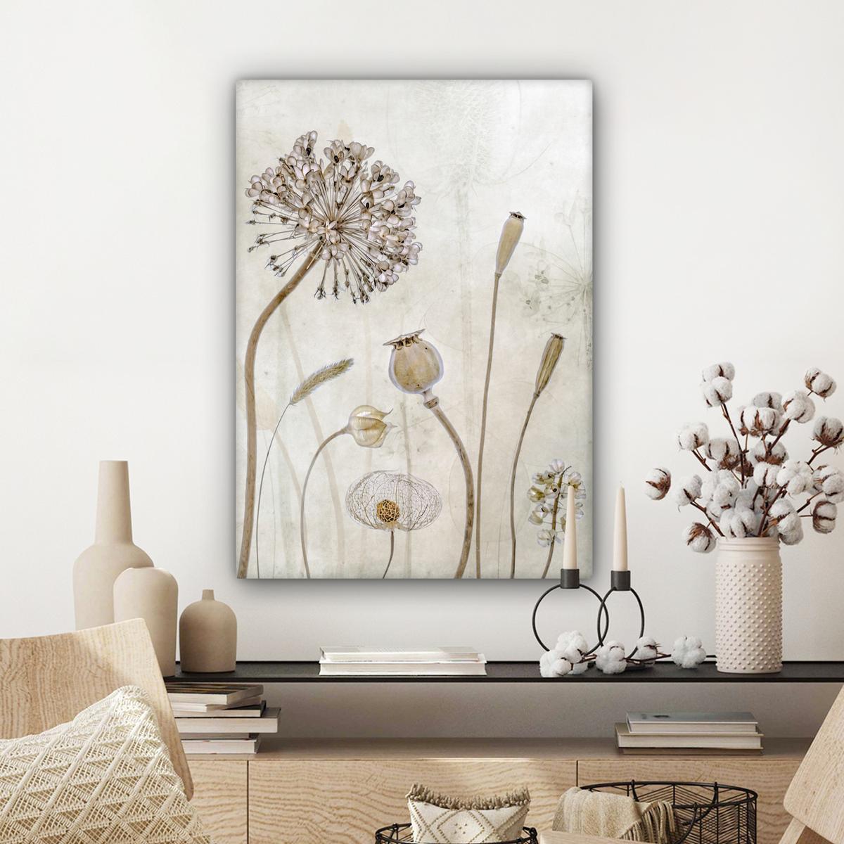 LEINWANDBILD Blumen - Aquarell - Stilleben - Braun - Vintage Wandbild Wohnzimmer 60x80 cm - Beige, Textil (60/80cm) - MuchoWow
