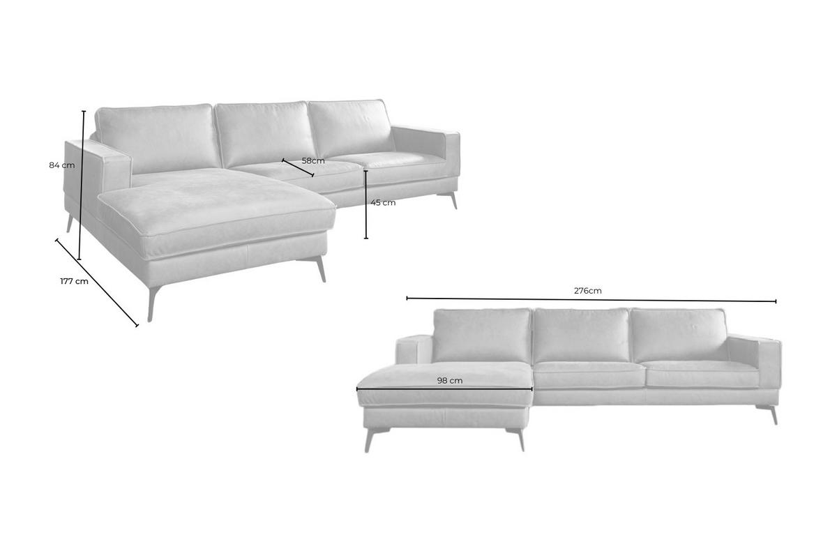 ECKSOFA BLOOM Beige Leder - Beige/Schwarz, Leder/Metall (276/177cm) - KAWOLA