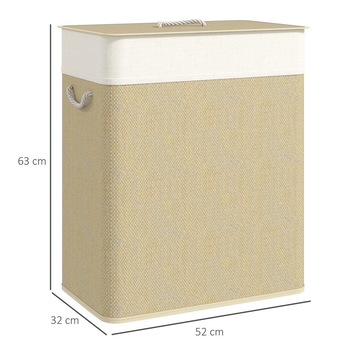 WÄSCHEKORB Bambus Cremeweiß - Hellbraun/Creme, Holz/Bambusholz (32/63/52cm) - HOMCOM