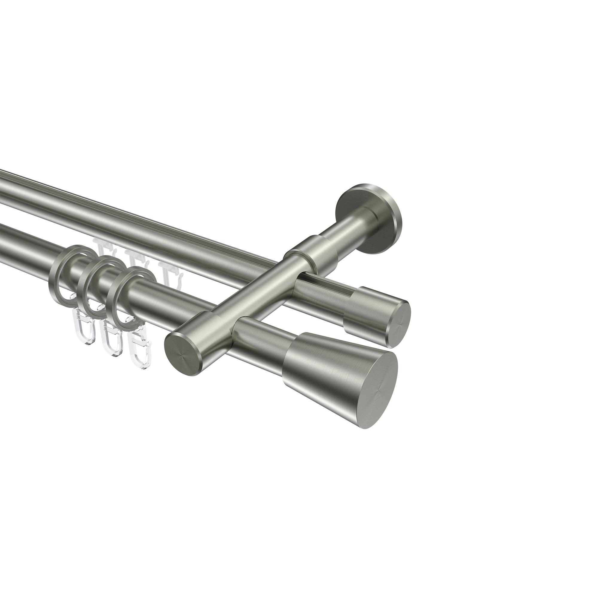GARDINENSTANGE RUNDROHR-INNENLAUF Prestige Sitra 400 cm (geteilt in 2 x 200 cm), 2-läufig, 20 mm Ø Edelstahl-Optik - Edelstahlfarben, Metall (400cm) - INTERDECO