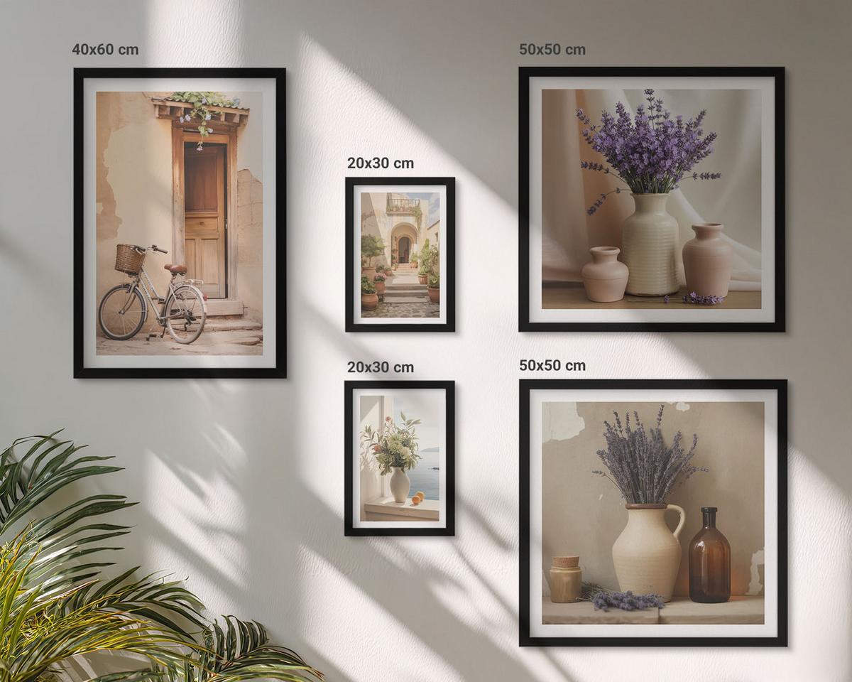 BILDER SET 5er Set - 50x50 cm & 20x30 cm & 40x60 cm Schwarzer Rahmen - Friedliche Zen-Blumen-Buddha-Komposition - Schwarz, Kunststoff (40/60cm) - TULUP