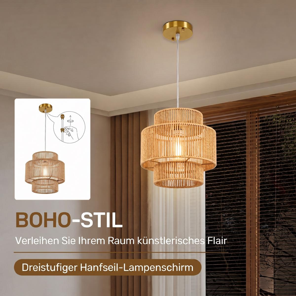 PENDELLEUCHTE Hängelampe mit E27 Fassung, Boho-Stil für Küche Hellbraun - Braun, Metall (30/30/30cm) - HOMCOM