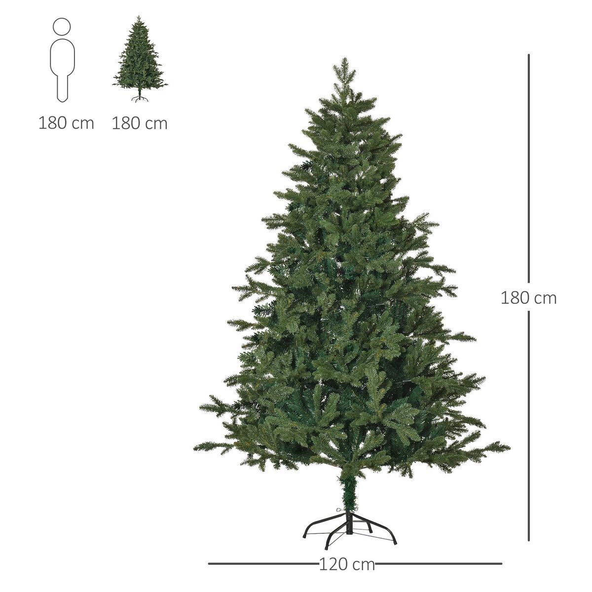 KÜNSTLICHER Weihnachtsbaum Tannenbaum zusammenklappbar und abnehmbar Grün - Grün, Kunststoff (180cm) - HOMCOM