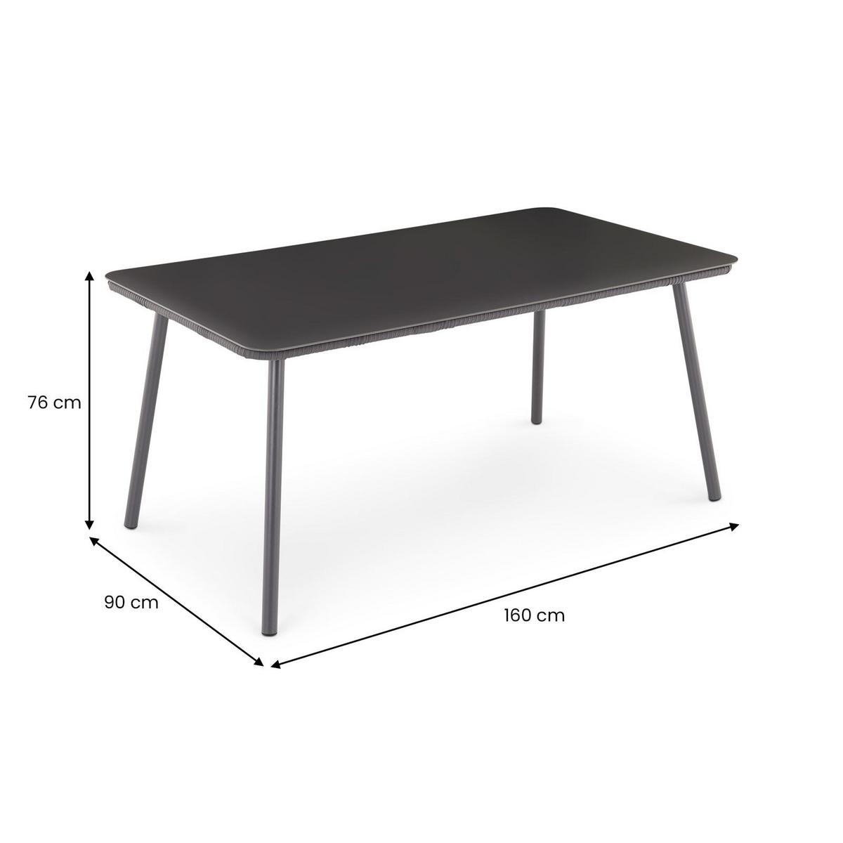 GARTENTISCH VOLONTE grau, schwarz - Grau, Glas/Metall (90/160/75cm) - IDIMEX