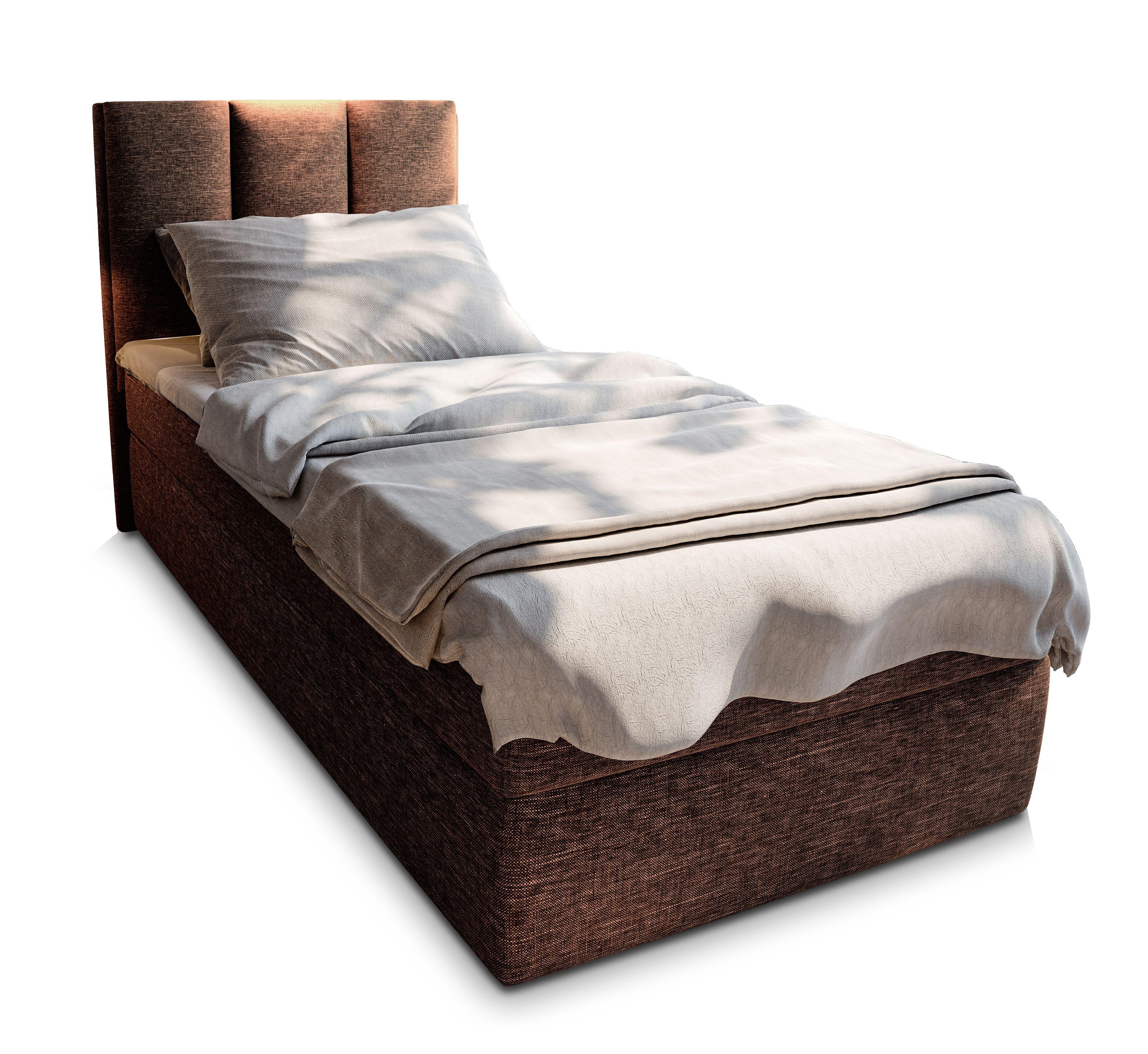 BOXBETT MERIL 90 90x200 cm mit Matratze und Topper - Braun - Braun, Holz (90/200cm) - MASSENO