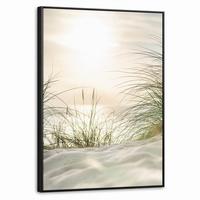 LEINWAND Bilder mit Rahmen - Dünen mit Strandhafer in der Sonne des Nationalparks Schleswig-Holsteinisches Wattenmeer - 60x80 - Creme, Textil (60/80cm) - MuchoWow