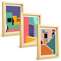 BILDER SET 3er Set - 20x30 cm Goldrahmen - Farbenfrohe Illustrationen der Stadt - Goldfarben, Kunststoff (20/30cm) - TULUP