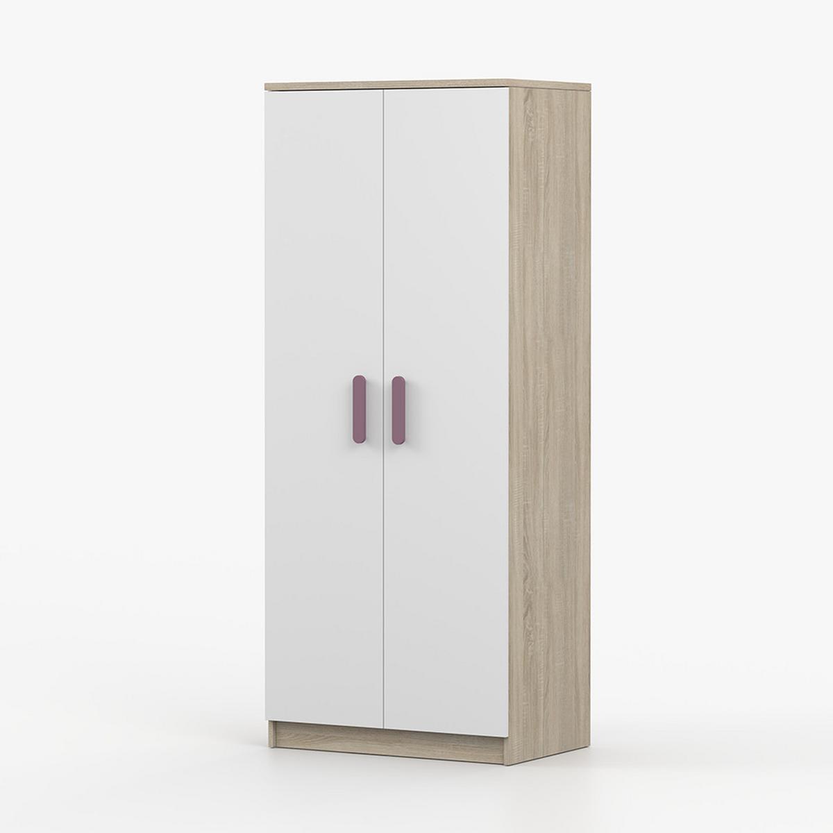 DREHTÜRENSCHRANK 80/192/50 cm 2-türig Jonas III 06 Sonoma Eiche/Weiß + erikafarbene Griffe - Zwetschgefarben/Weiß, Holz/Holzwerkstoff (80/192/50cm) - imoebel24