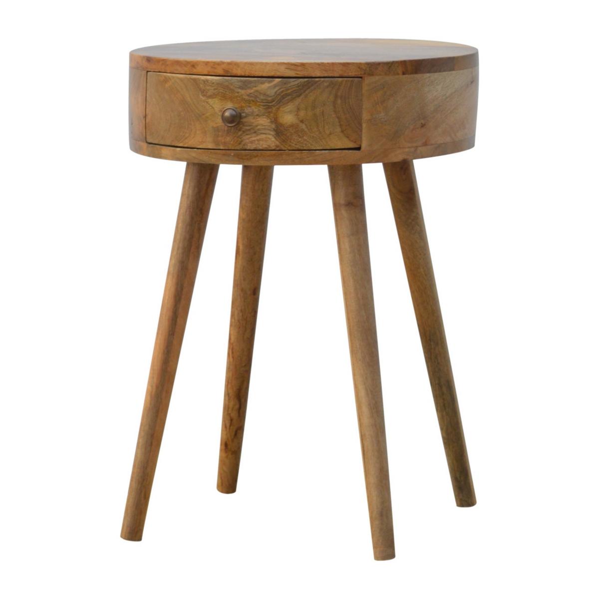 NACHTTISCH im Eichenholz-Finish, Rund geformter, 1 Schublade, Beige - Messingfarben/Braun, Holz/Metall (40/56/40cm) - Artisan Furniture