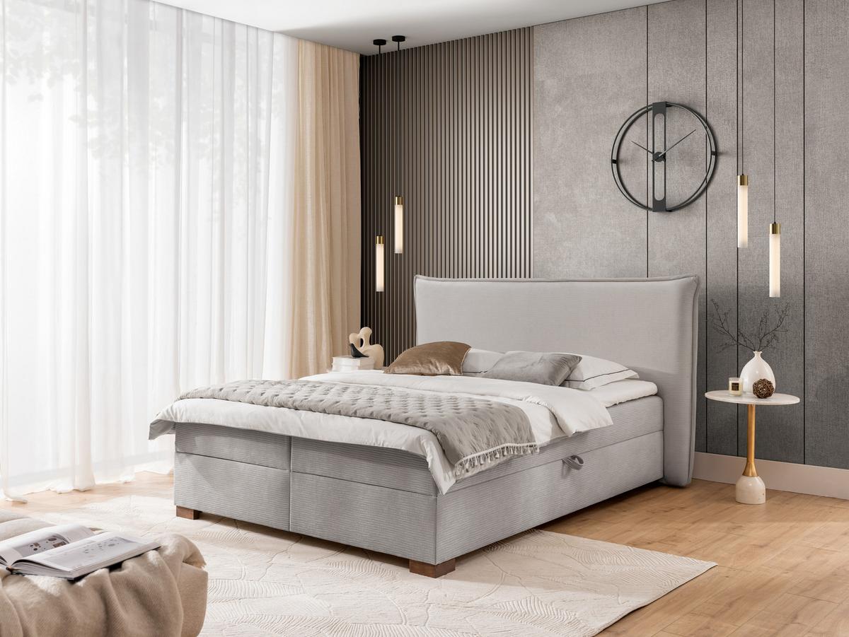 BOXBETT Lovetti, Strukturstoff mit Cordoptik, H3 - Dunkelbraun/Hellgrau, Holz/Kunststoff (140/200cm) - S-Style Möbel