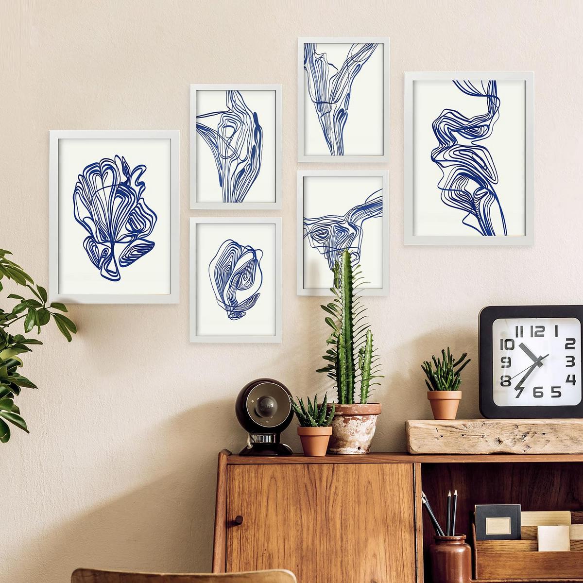 POSTER Set Mit 6 Verlockend Schrägen In Form Abstracts Ästhetische Dekorative Gemälde Für Ihr Wohnzimmer, Schlafzimmer, Zuhause A3 & A4 Weißer Rahmen - Weiß, Papier (29/3cm) - Nacnic