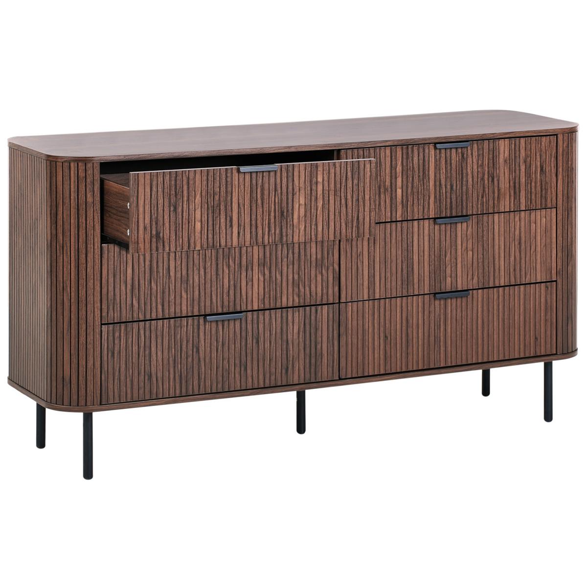 KOMMODE mit 6 Schubladen Dunkelbraun Bradley - Dunkelbraun/Schwarz, Holzwerkstoff (153/81/47cm) - Beliani