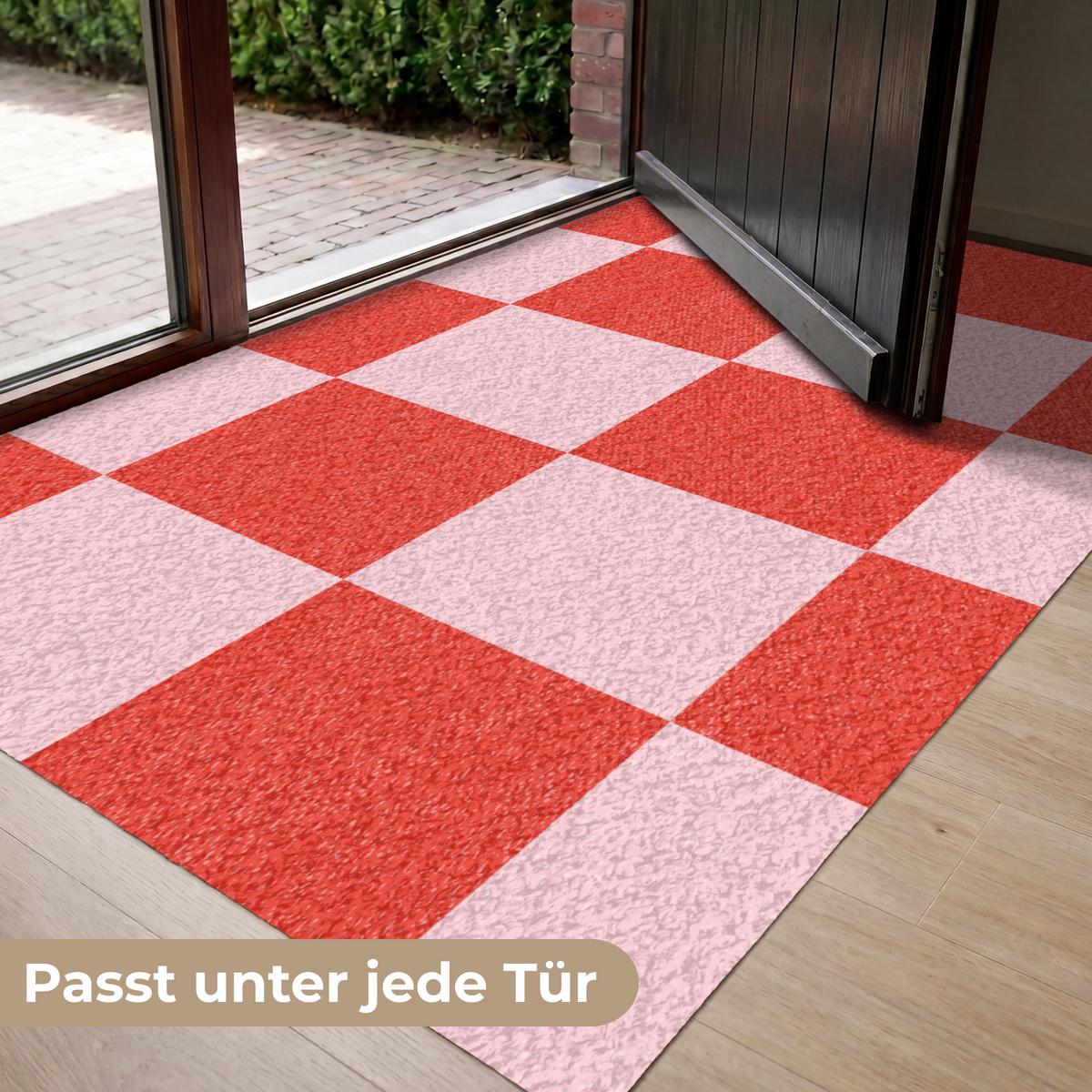 FUSSMATTE Schachbrettmuster - Rot - Rosa - Würfel Türmatte 150x90 cm - Rot, Kunststoff (150/0.4cm) - MuchoWow