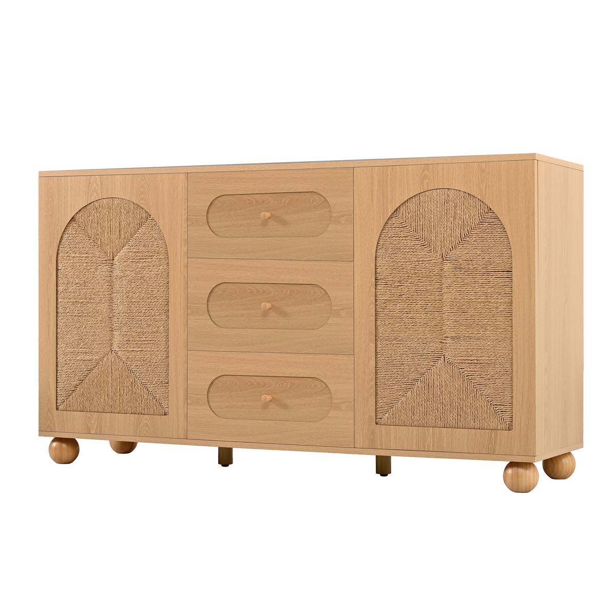 SIDEBOARD Naturholzoptik 140cm mit Seilgeflecht 2 Türen & 3 Schubladen - Naturfarben, Holzwerkstoff (140/80/40cm) - Urban Meuble