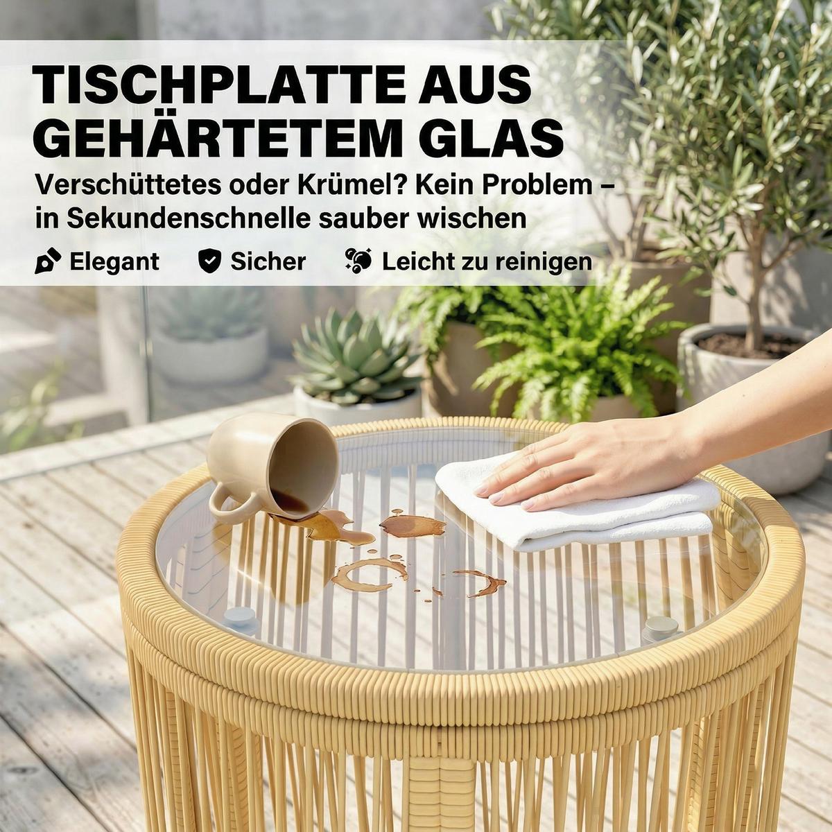 BISTROSET 3-teilig aus Stahl PE-Rattan Beige - Beige, Textil/Metall - Outsunny