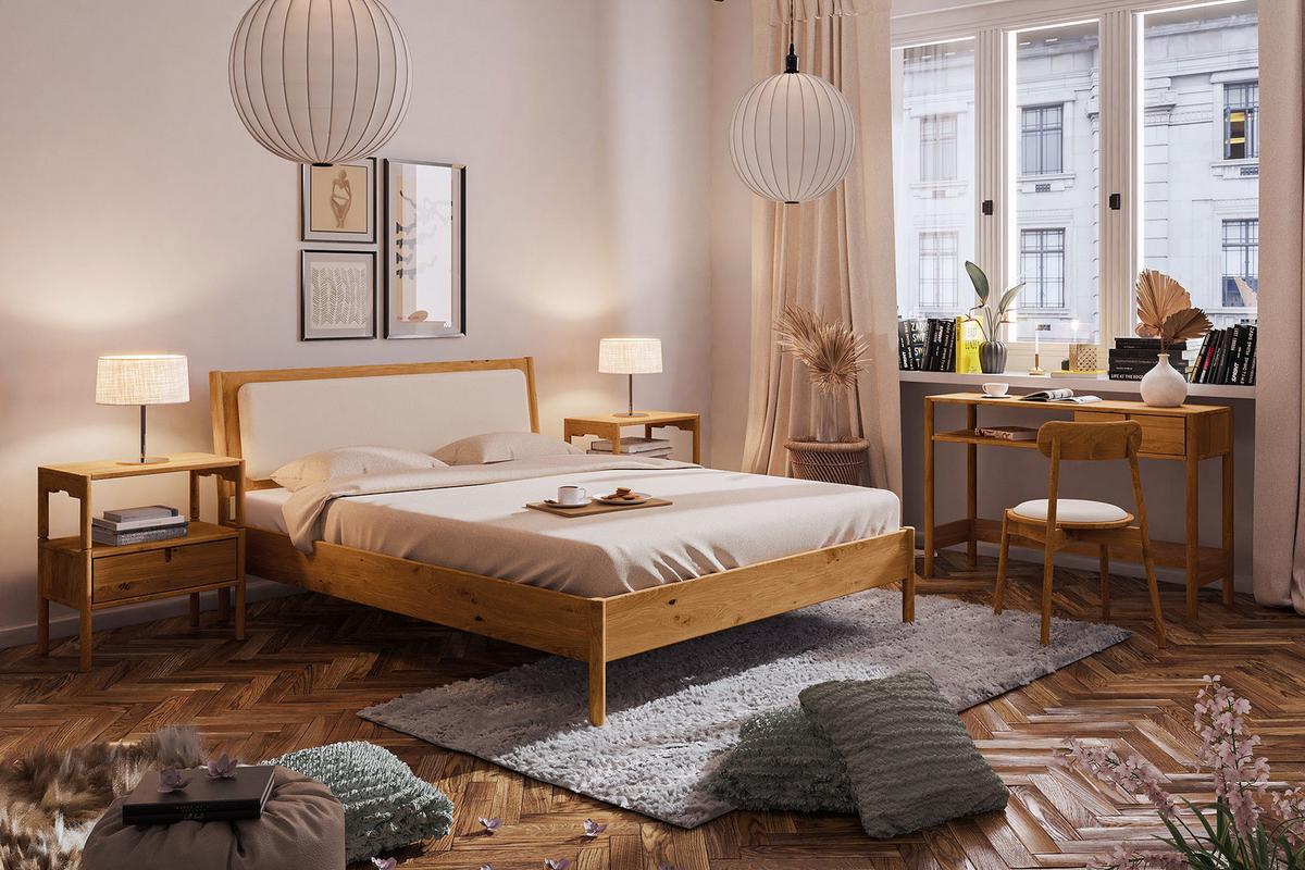 BETT MIT POLSTERKOPFTEIL INA 80x220 Wildeiche - Mokka, Holz (80/220cm) - byoak