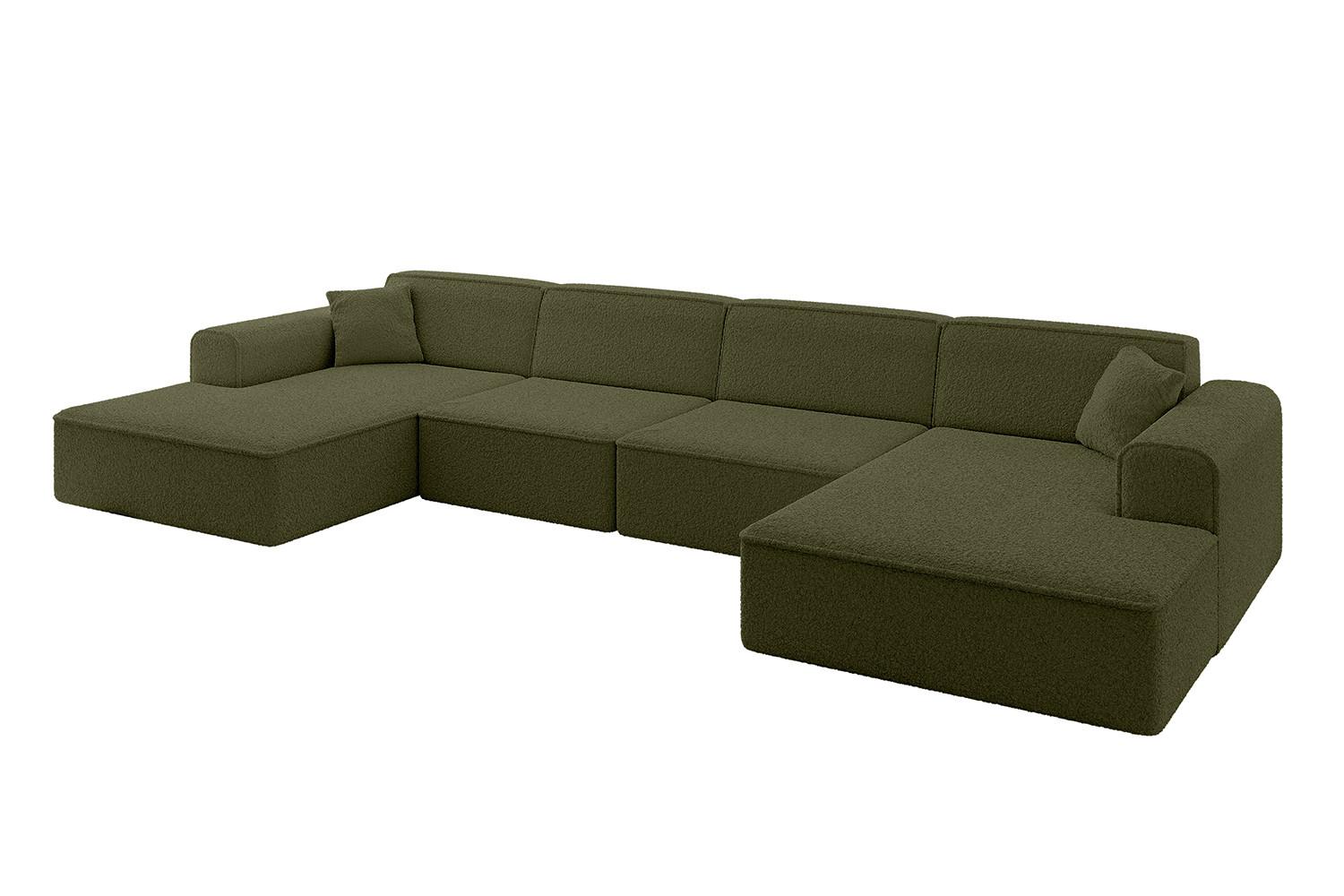 WOHNLANDSCHAFT IREA-U2-v3 - 386x165x77 cm Grün - Platinfarben/Olivgrün, Holzwerkstoff/Textil (386/77/165cm) - ALTDECOR
