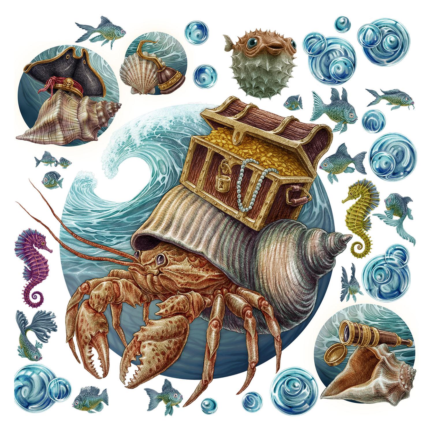 WANDAUFKLEBER 80x87cm - Die Unterwasserwelt der Krabbe - Multicolor, Kunststoff (80/87/0.1cm) - Wallfluent
