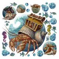 WANDAUFKLEBER 80x87cm - Die Unterwasserwelt der Krabbe - Multicolor, Kunststoff (80/87/0.1cm) - Wallfluent