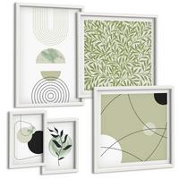 BILDER SET 5er Set - 50x50 cm & 20x30 cm & 40x60 cm Weißer Rahmen - Abstrakte Pflanzenmotive - Weiß, Kunststoff (40/60cm) - TULUP