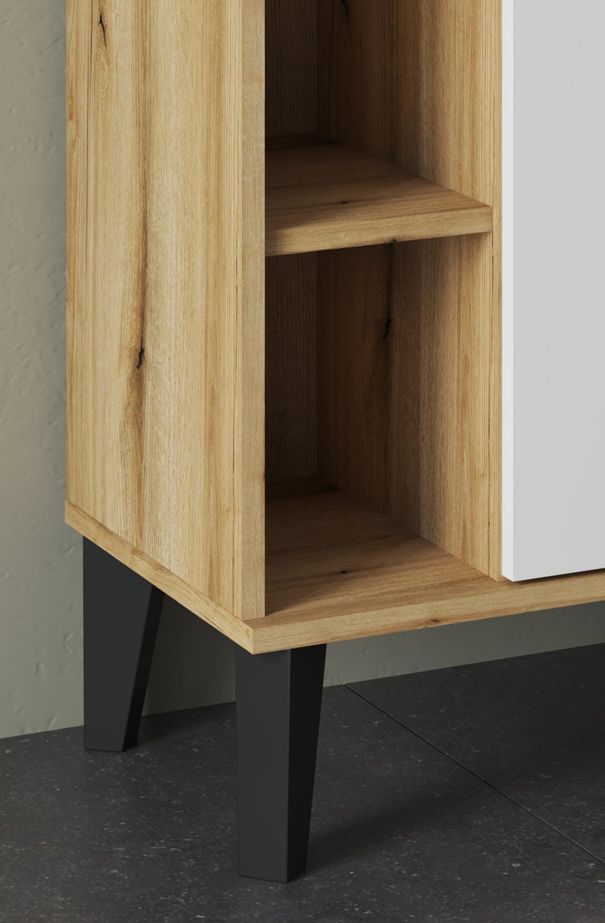 BADMÖBEL-SET 5-teilig weiß, Evoke Eiche, Badkombination, 182 x 190 cm - Eichefarben/Schwarz, Glas/Holzwerkstoff (182/190/33cm) - Furn.Design