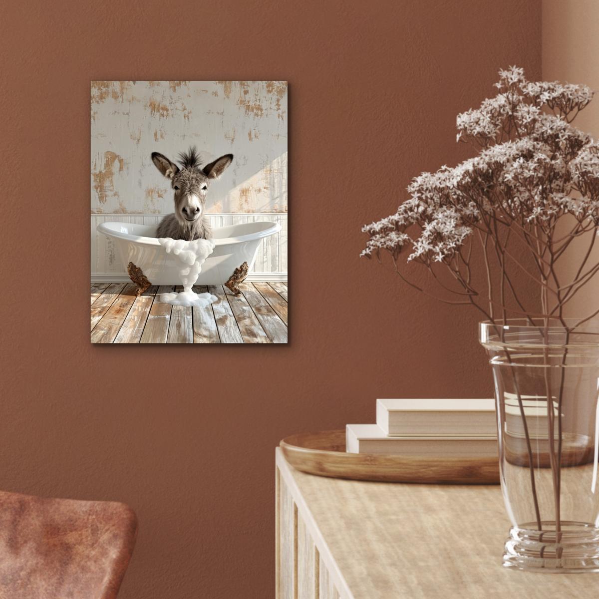 METALLBILD Esel - Tiere - Badewanne - Schaumstoff 30x40 cm - Weiß, Metall (30/40cm) - MuchoWow