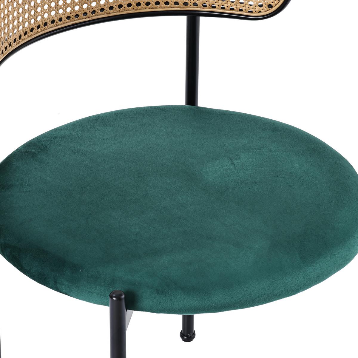 ESSZIMMERSTUHL Set 2er Grün Samt & Rattan Polsterstuhl mit Metallbeinen - Grün, Textil (51/75/51cm) - Urban Meuble