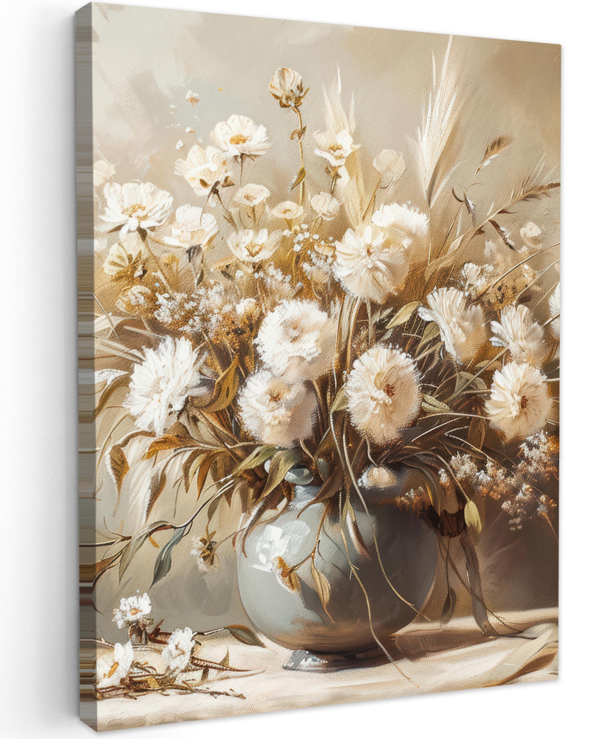 LEINWANDBILD Blumen - Vase - Stilleben - Beige Room Decor 30x40 cm - Creme, Textil (30/40cm) - MuchoWow