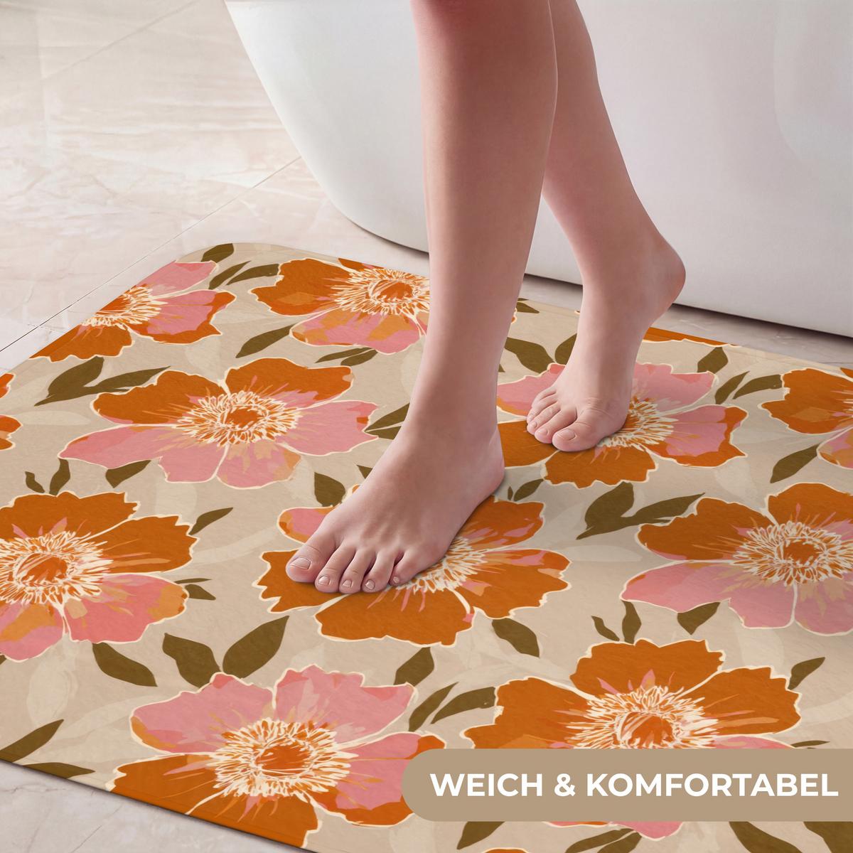 BADEMATTE Blumen - Motiv - Retro 90x60 cm - Multicolor, Textil (90/60cm) - OnlyWow