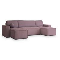 WOHNLANDSCHAFT PESANO P Lila Kordstoff mit Schlaffunktion - Lila/Grau, Holz/Kunststoff (306/85/140cm) - MASSENO