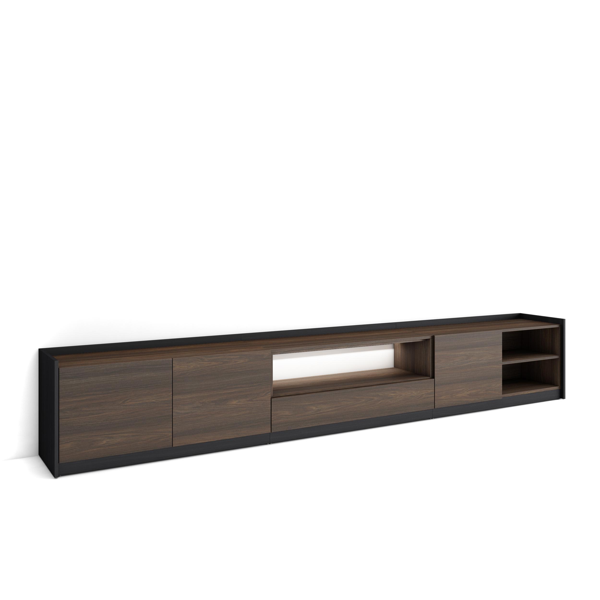 LOWBOARD, Dunkler Eiche und Schwarz, 310/37/50cm, mit Led - Dunkelbraun, Holzwerkstoff (310/50/37cm) - Skraut Home