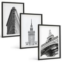 BILDER SET 3er Set - 40x60 cm Schwarzer Rahmen - Architektonische Schwarz-Weiß-Gebäude - Schwarz, Kunststoff (40/60cm) - TULUP