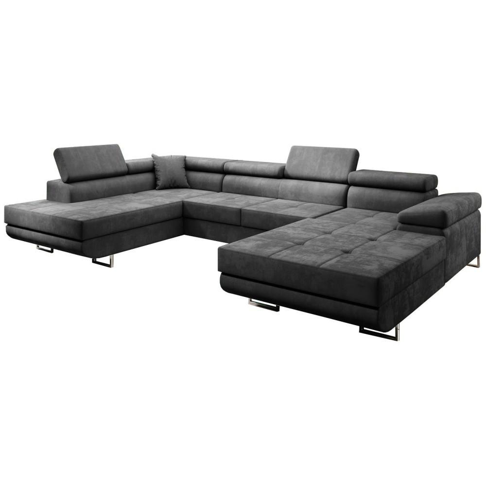 WOHNLANDSCHAFT Vild mit verstellbaren Kopfstützen, Grau, links - Chromfarben/Grau, Textil (350/90/205cm) - Beautysofa