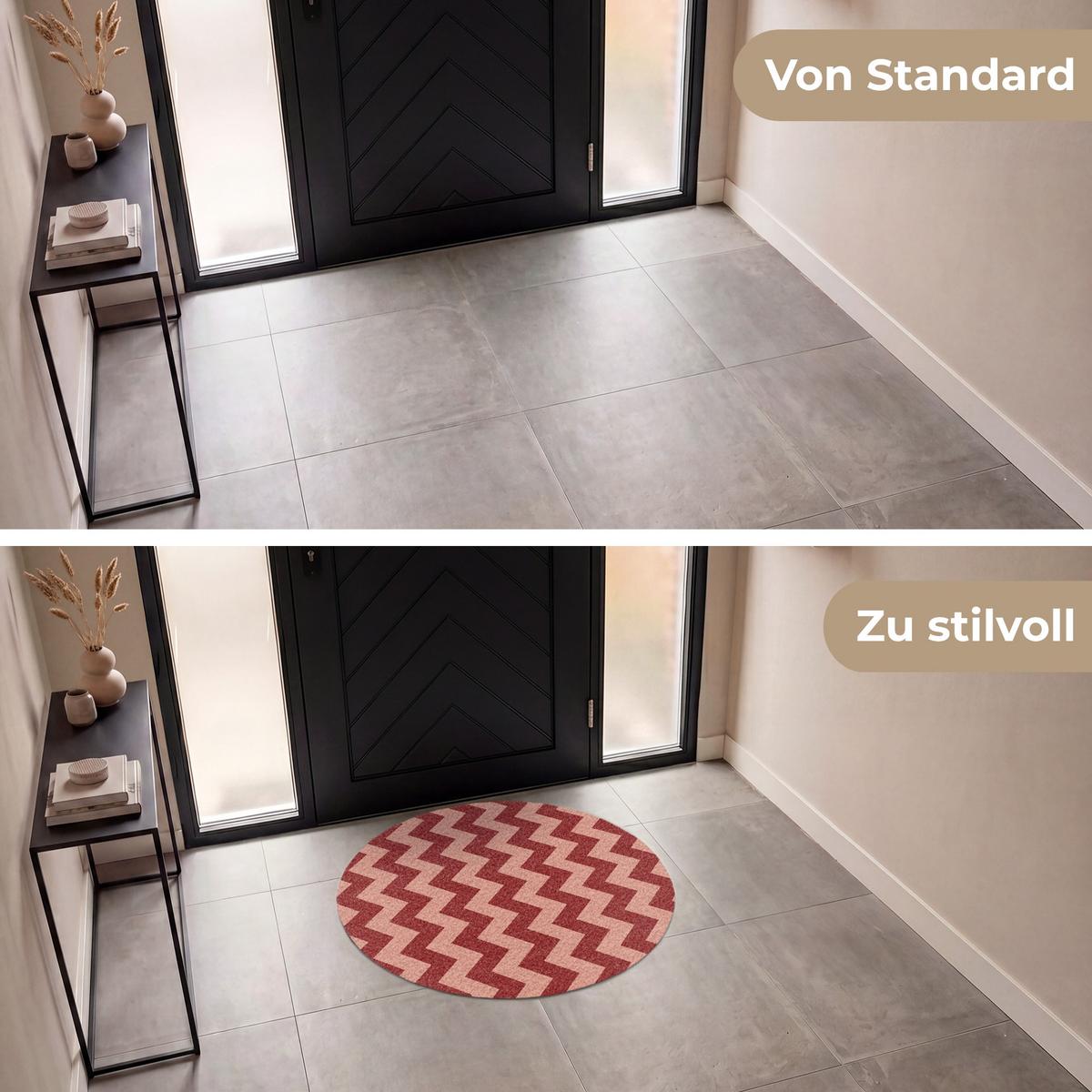 FUSSMATTE Zickzack - Streifen - Muster - Rot Schmutzfänger 90x90 cm - Bordeaux, Kunststoff (90/0.4cm) - MuchoWow