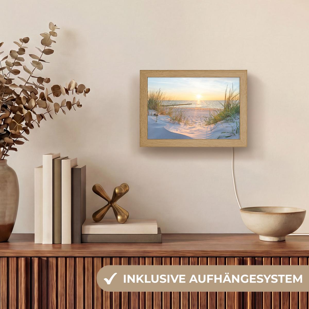 TISCHLEUCHTE Strand - Sonne - Düne - Gras - Sand - Horizont 20x15 cm - Cognac, Holzwerkstoff (8/20/15cm) - OnlyWow