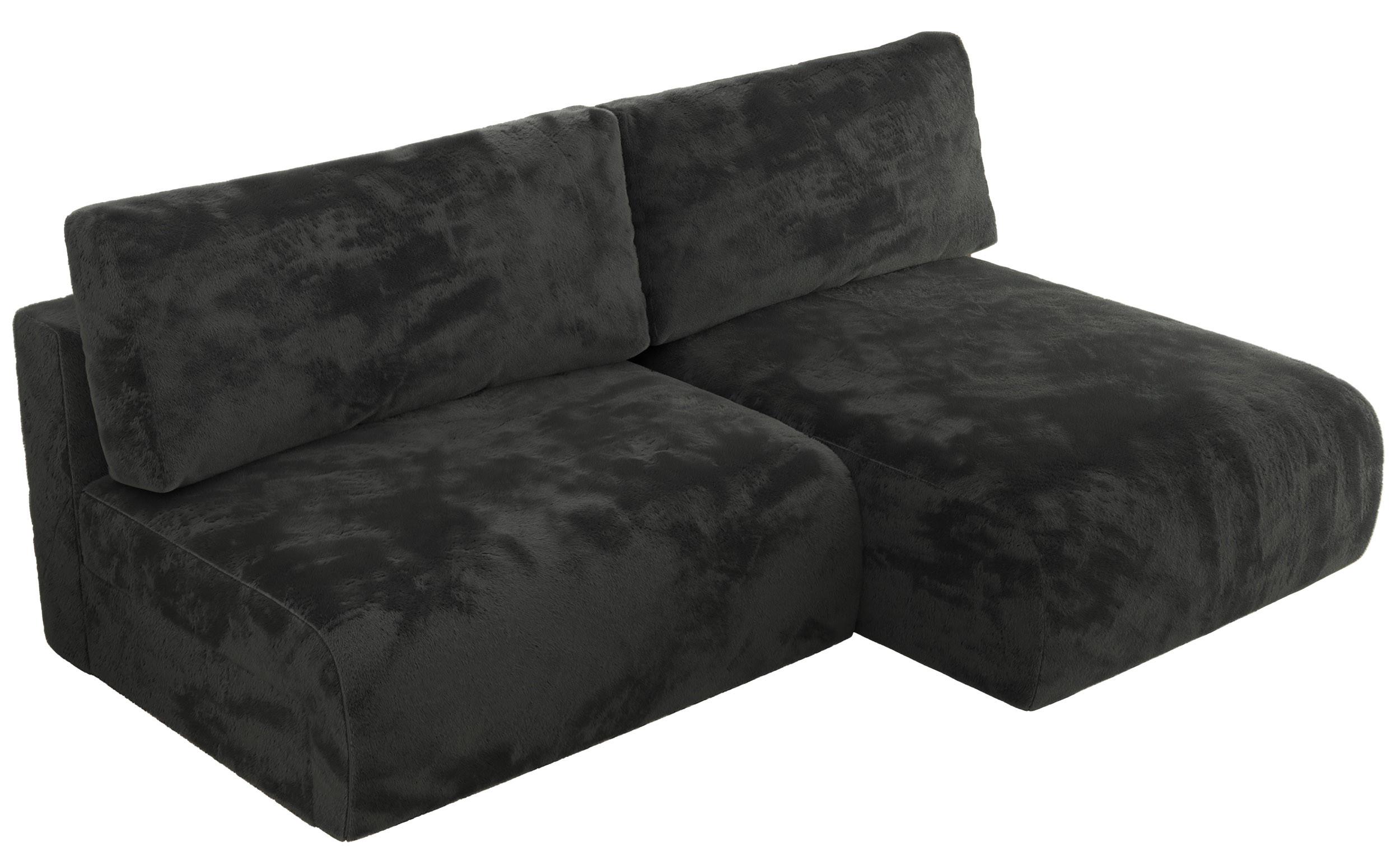 ECKSCHLAFSOFA VIVO L Dunkelgrau Plüsch - rechts - Dunkelgrau/Schwarz, Kunststoff/Textil (150/223cm) - MKS