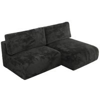 ECKSCHLAFSOFA VIVO L Dunkelgrau Plüsch - rechts - Dunkelgrau/Schwarz, Kunststoff/Textil (150/223cm) - MKS