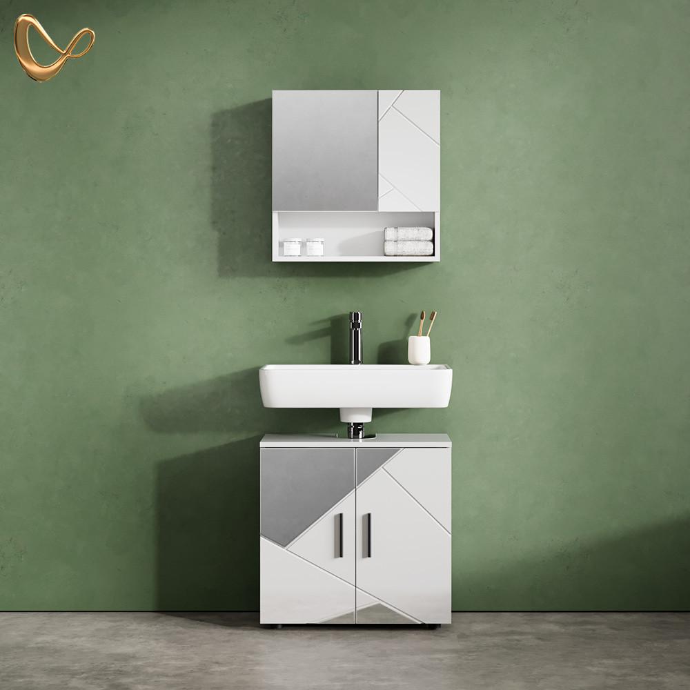 BADMÖBEL-SET Ronco Weiß Hochglanz mit Einsätzen 2 Teile, Unterschrank 60 cm - Weiß Hochglanz, Holzwerkstoff (60/60/59cm) - Livinity®