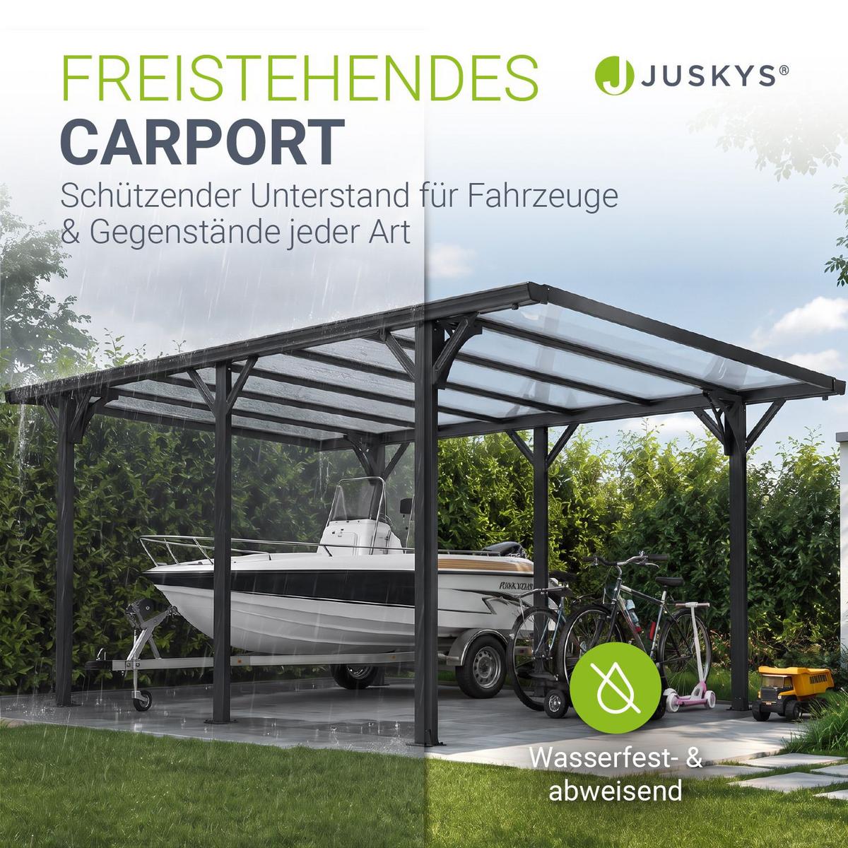 CARPORT mit Flachdach 5x3 m dunkelgrau - Dunkelgrau, Metall (305/230/503cm) - Juskys