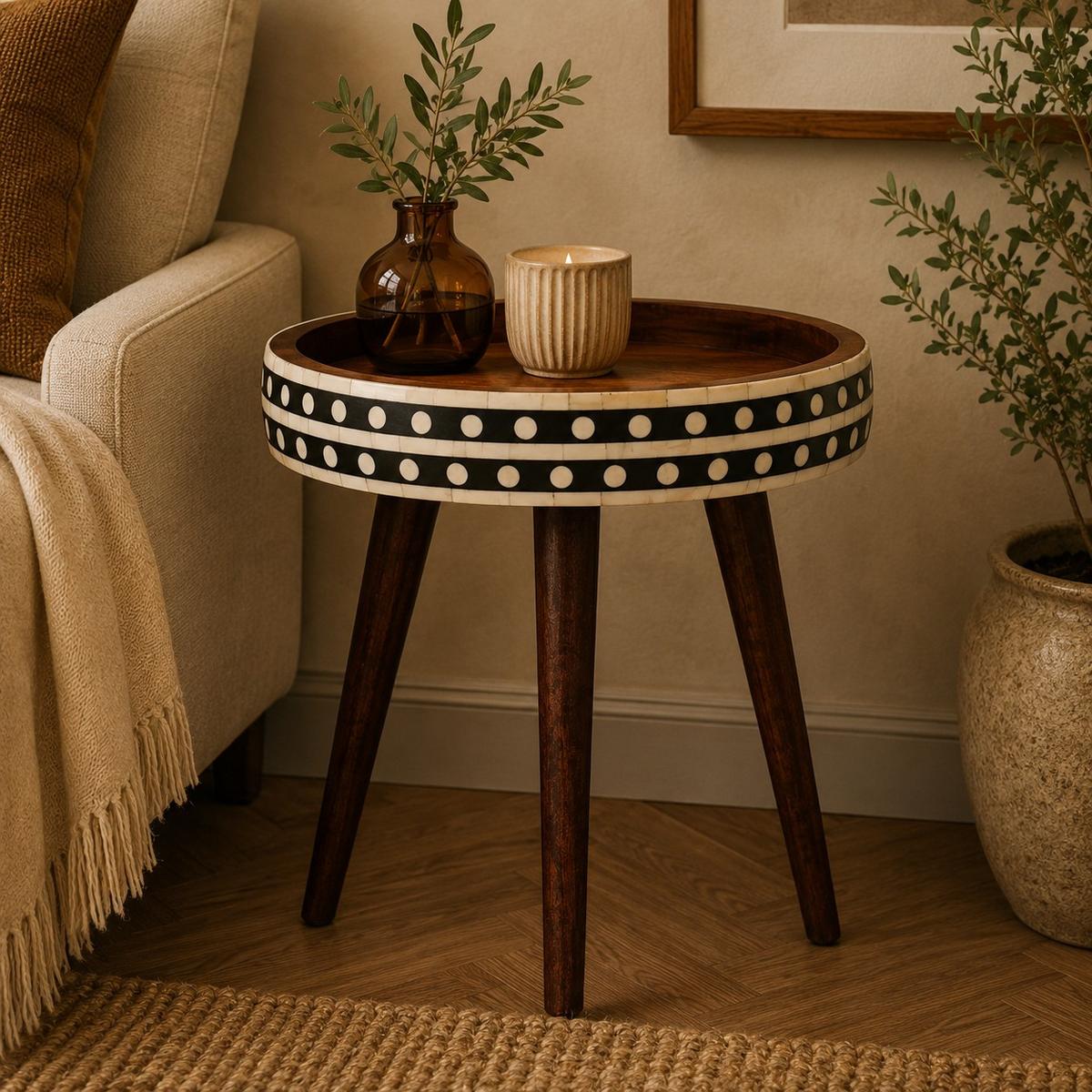 BEISTELLTISCH mit Muster in Honig-Karamell - Braun, Holz (40/40/40cm) - Artisan Furniture