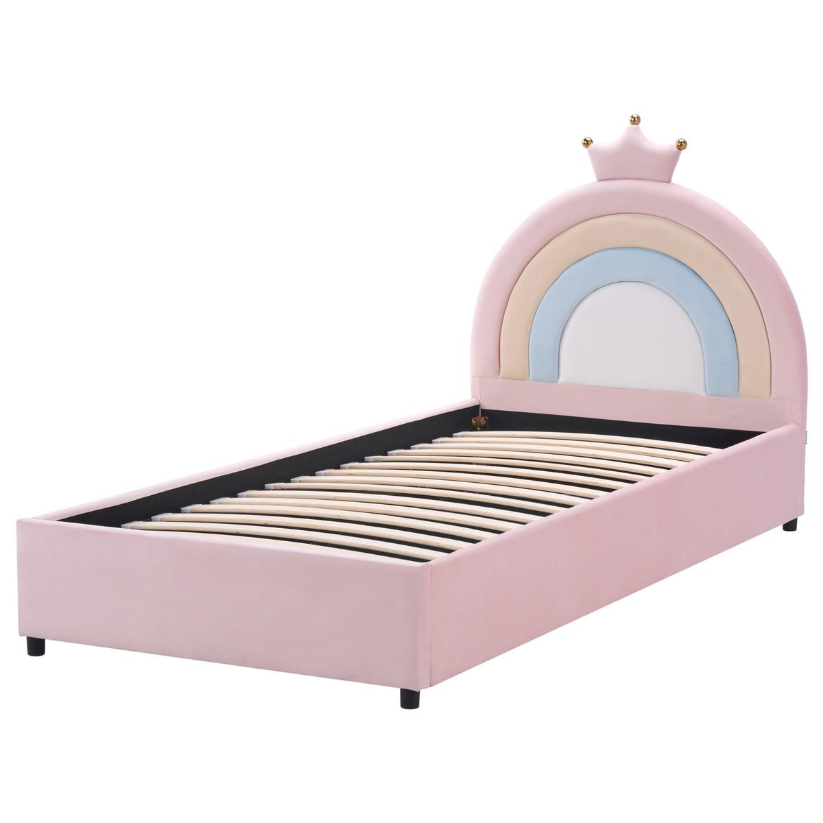 KINDERBETT mit Stauraum 90/200 Samtstoff Rosa Grisetot - Pink, Textil (90/200cm) - Beliani