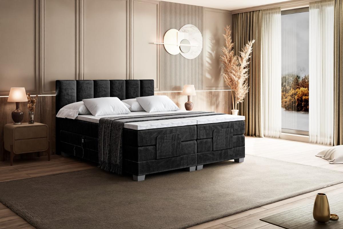 BOXSPRINGBETT elektrisch verstellbar mit 2 Matratzen H4/Taschenfederung AMEL EL 200 x 200 Schwarz - Schwarz, Holzwerkstoff (207/200cm) - ALTDECOR