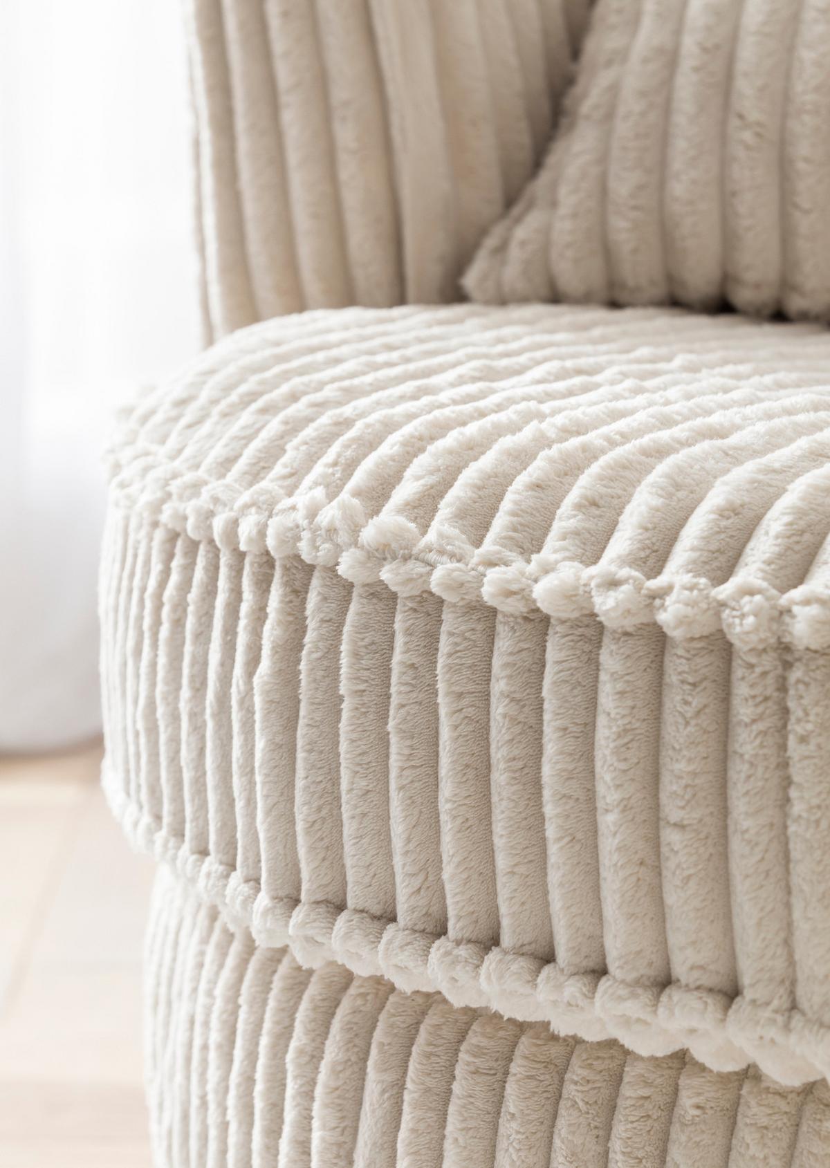 BIG-SESSEL Mega Cord creme wollweiß Ø 95 cm 360° drehbar, inklusive Kissen - Creme/Weiß, Holz/Holzwerkstoff (95/77/95cm) - Furn.Design