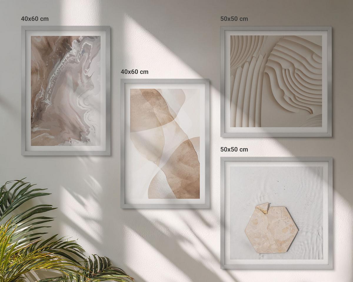 BILDER SET 4er Set - 50x50 cm & 40x60 cm Silberner Rahmen - Abstrakte bemalte Strukturen - Silberfarben, Kunststoff (50/50cm) - TULUP