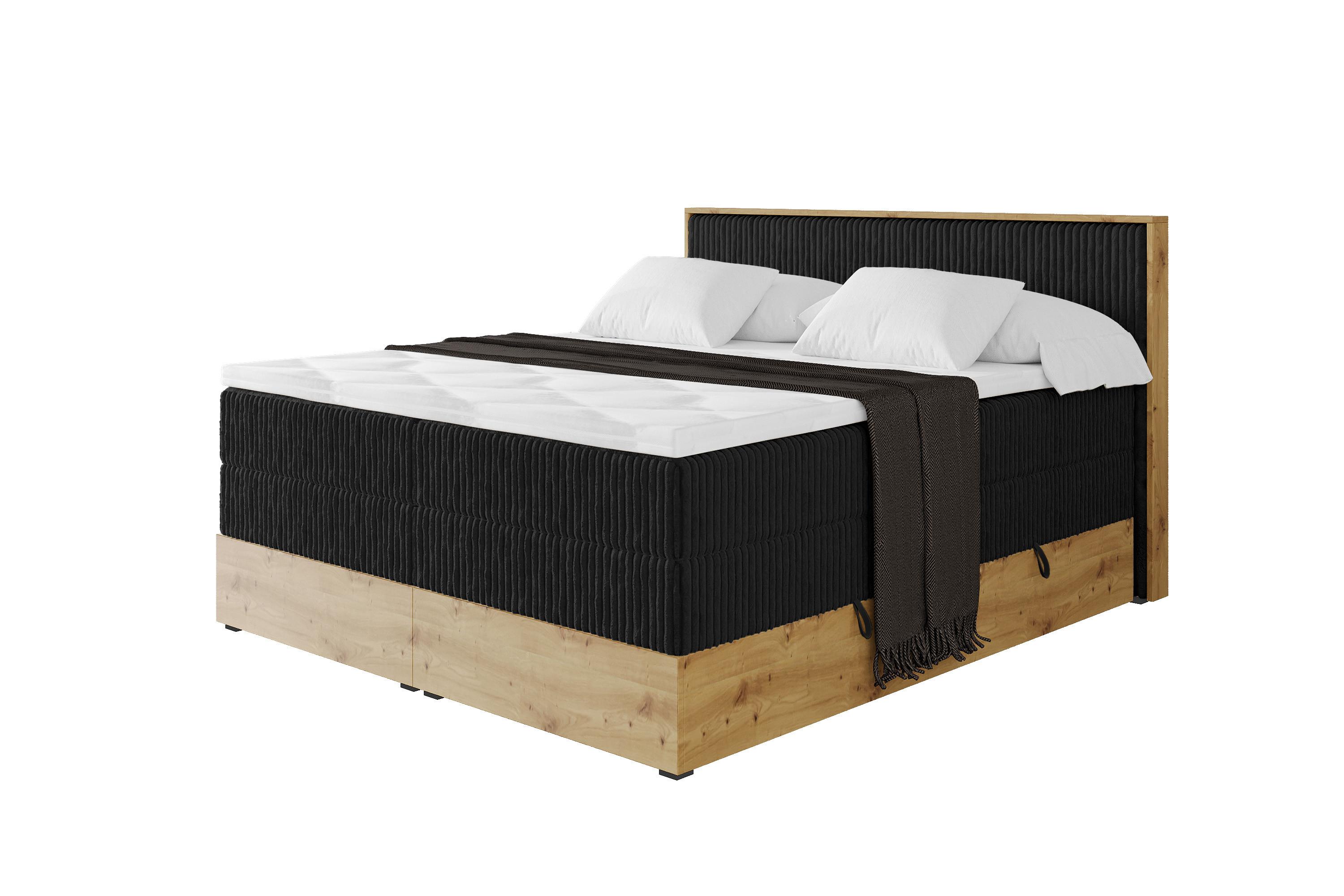 BOXSPRINGBETT LOLLI9 -KING 140x200 - H3/H4 Schwarz - Schwarz, Holzwerkstoff (140/200cm) - ALTDECOR