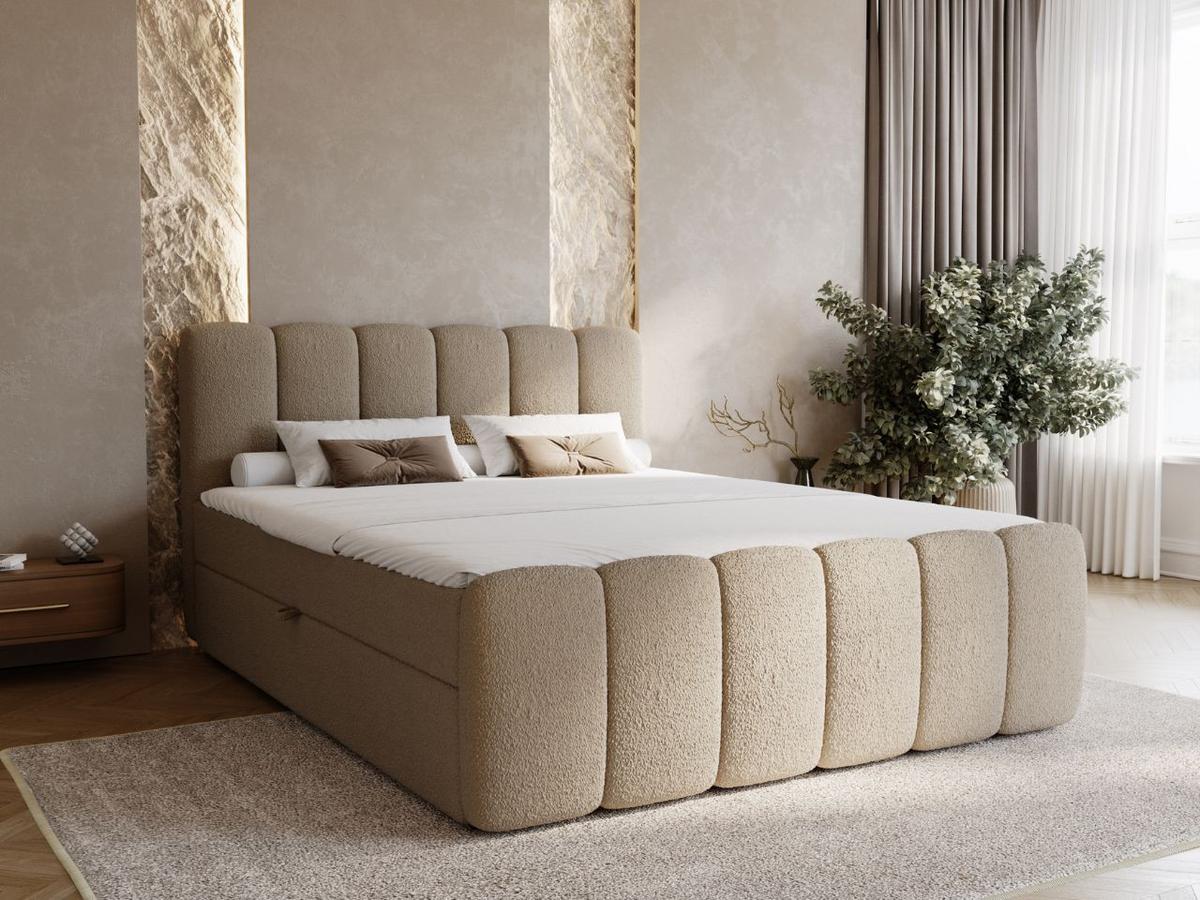 BOXBETT Cloud 140x200 Bouclé-Stoff Braun - Braun, Holz/Textil (140/200cm) - Graingold